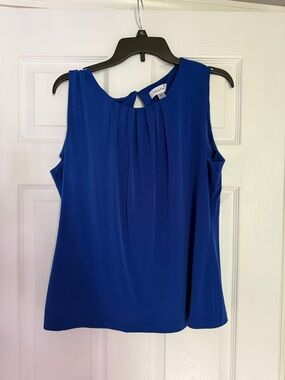 Calvin Klein Cobalt Blue Pleated Neck Sleeveless Top